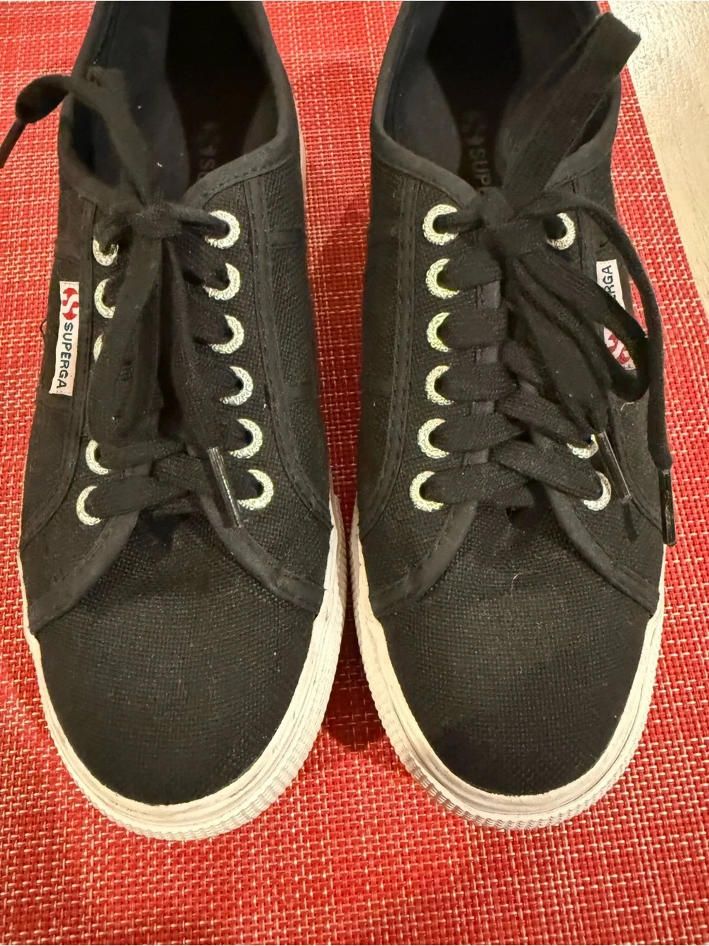 Superga Black Canvas Lace-Up Sneakers with White Sole size 39.5/8.5